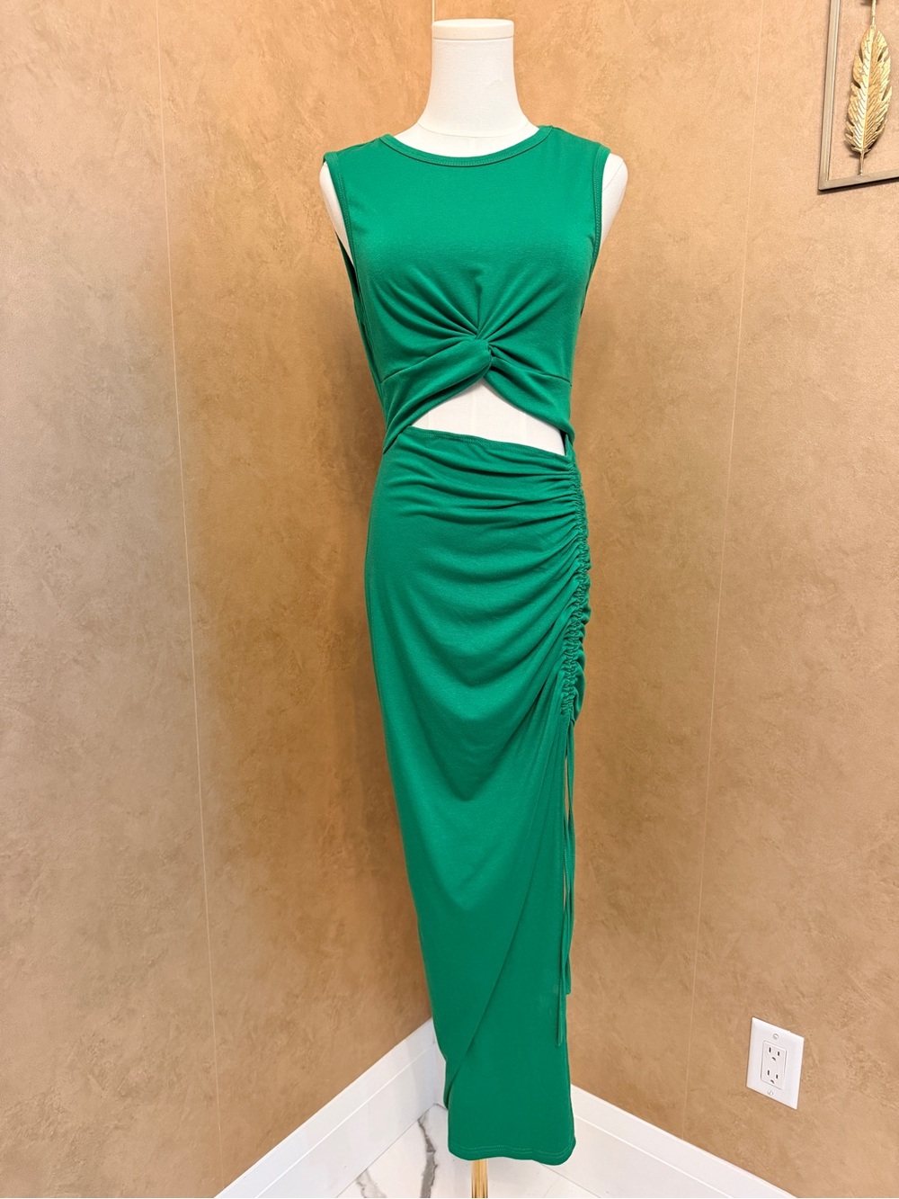 SHEIN Emerald Twist Cutout Ruched Maxi Skirt